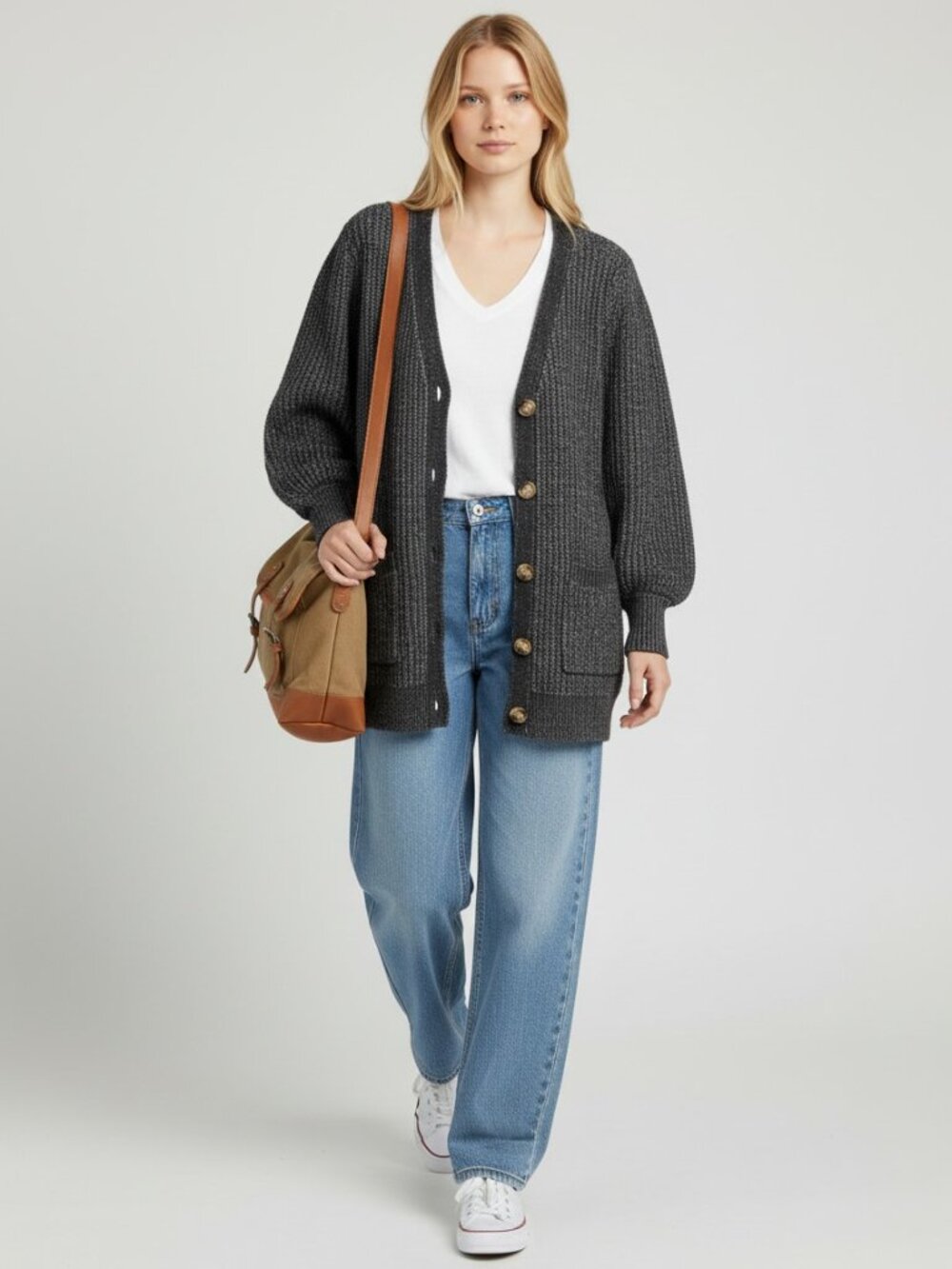 Black & Silver Oversized Grandpa Cardigan – Size Medium